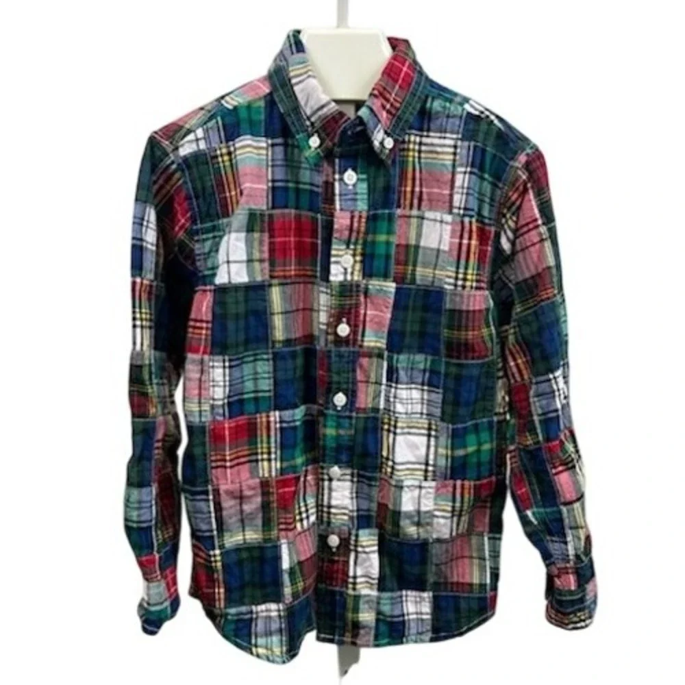 Gymboree Plaid Patchwork‎ Button-Up Shirt Long Sleeve Cotton Blend Size M (7-8)